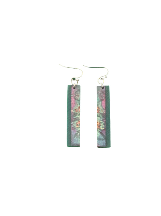 Wood Dangle Earrings - Tie-dye w/ stripe