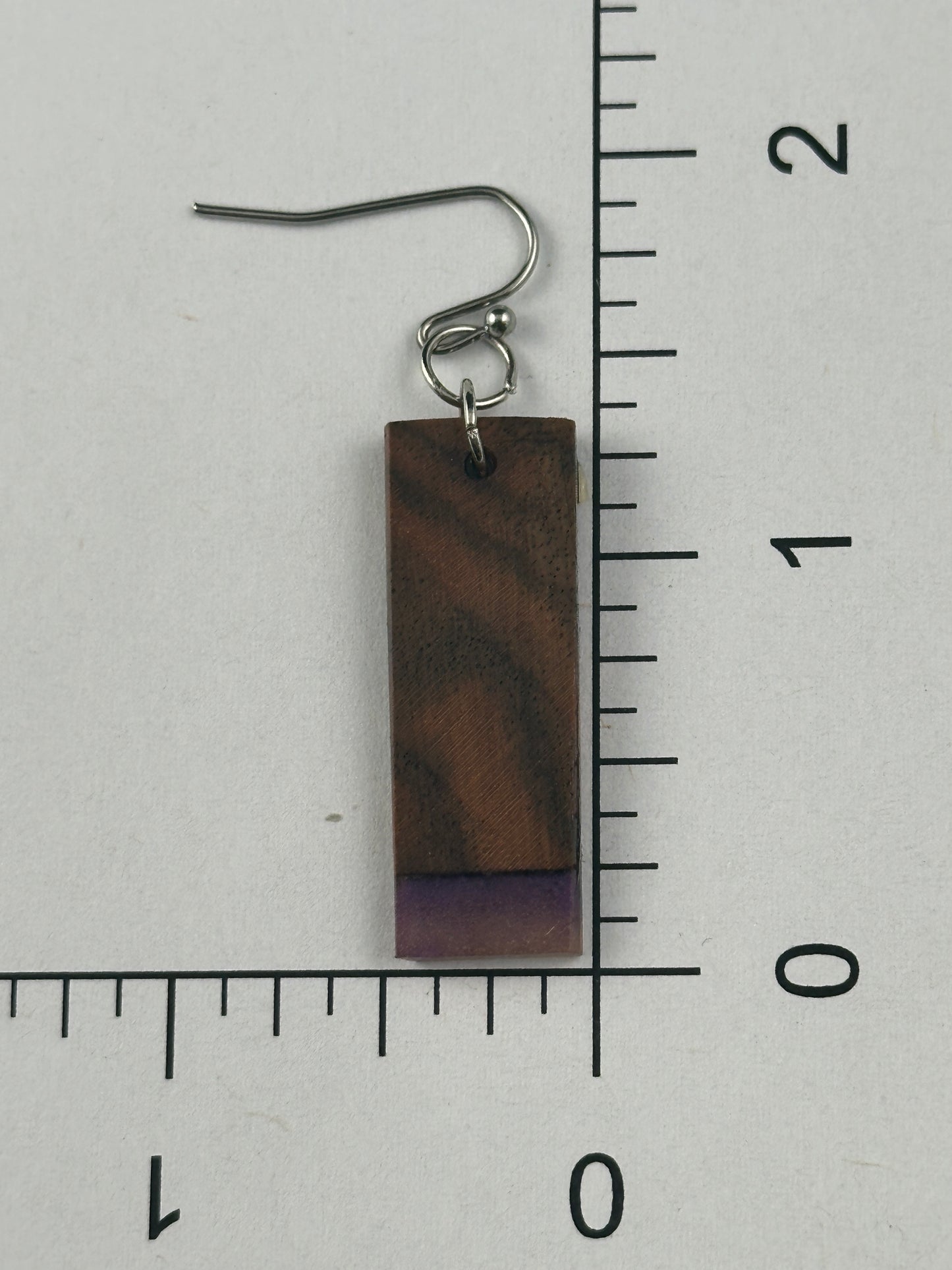 Wood Dangle Earrings - Purple Resin Tipped