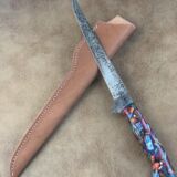 Mosaic explosion Perfect model Filet knife – Stiff flex w/ leather sheath