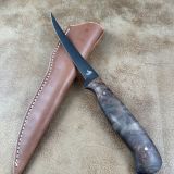 Maple Burl 5″ Filet knife med flex w/ leather sheath